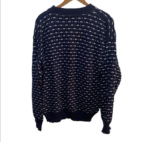 Vintage 90s Robert stock grunge sweater crewneck w blue and white pattern Sz M - Picture 2 of 4